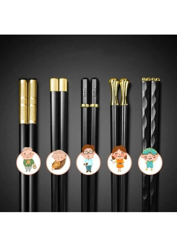 Багаторазові палички для їжі, 5 пар із скловолокна, чорні, міцні, стильні та зручні для використання No Brand (363052194)