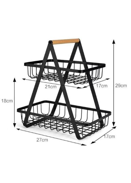 Двоярусна металева фруктівниця з дерев'яною ручкою, розбірний залізний кошик для фруктів. No Brand (357209676)