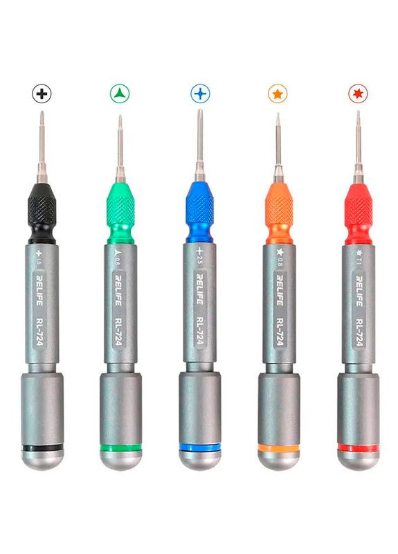 Набір викруток RL-724A / прецизійні / для ремонту (T1 / Y0.6 / ★0.8 / ➕1.5 / IP2.5) 5 шт. Relife (322567665)