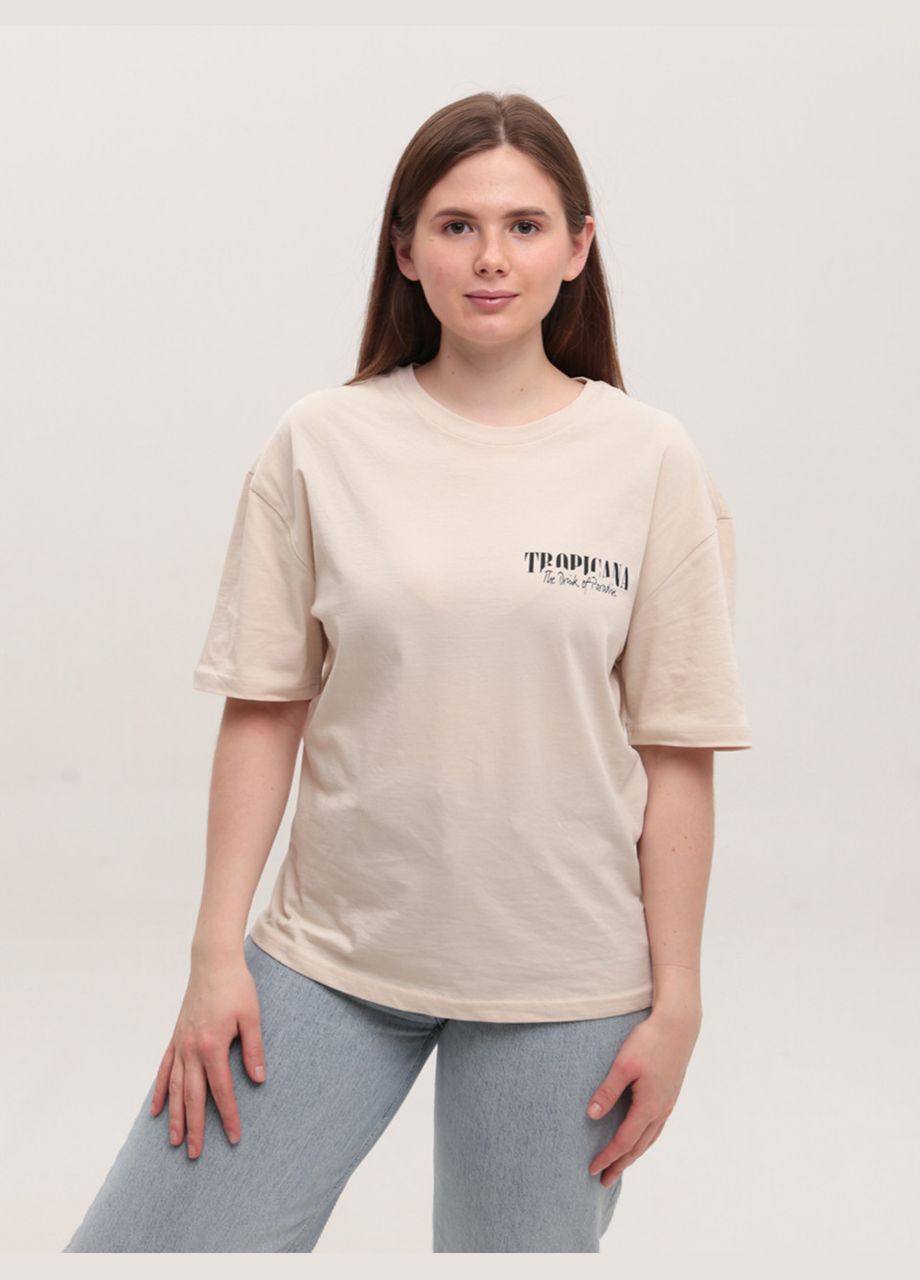 Футболка жіноча світло-бежева з принтом Whitney Вільна - (328000585)