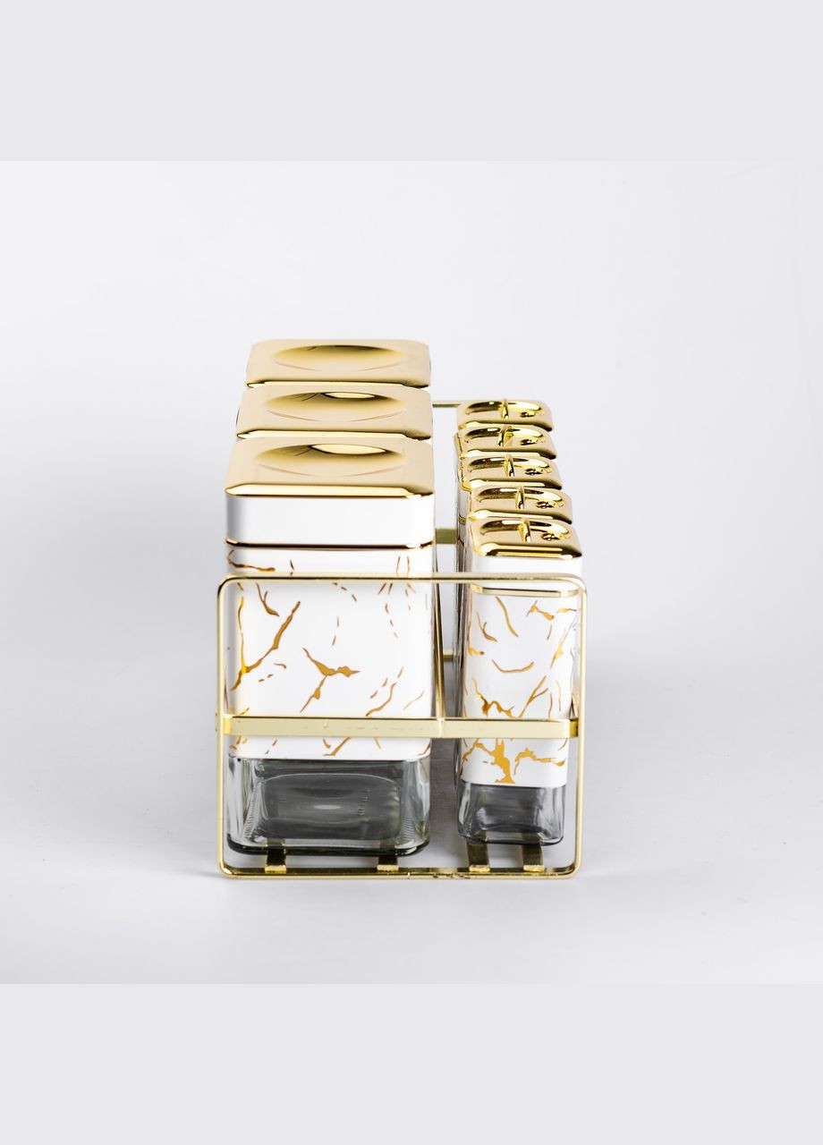 Набір ємностей для зберігання 8 штук по 650/150 мл на металевій підставці, білий Yiwu (325686397)