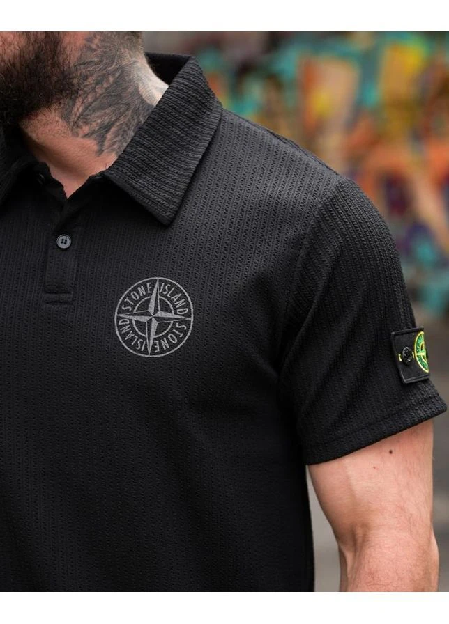 Чоловічий літній костюм шорти+футболка чорний Stone Island (395589100)