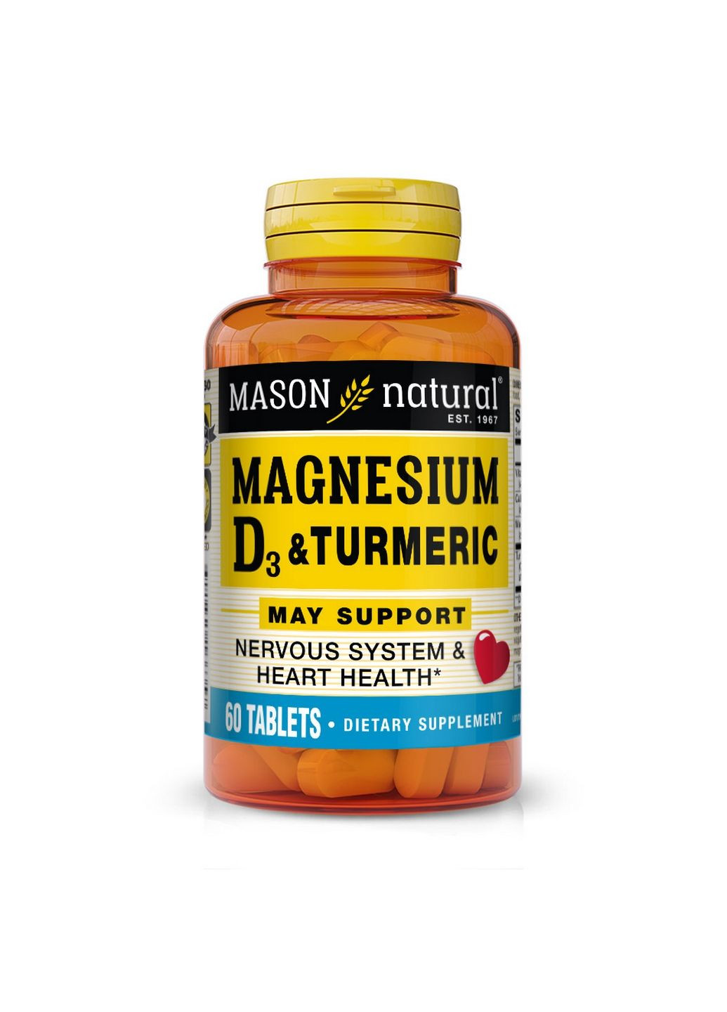 Витамины и минералы Magnesium & Vitamin D3 With Turmeric, 60 таблеток Mason Natural (293420178)
