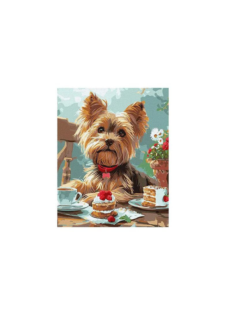 Картины по номерам Чаепитие йорка на холсте акрил 40х50см KHO6629 IDEYKA Нас5920 (370654489)