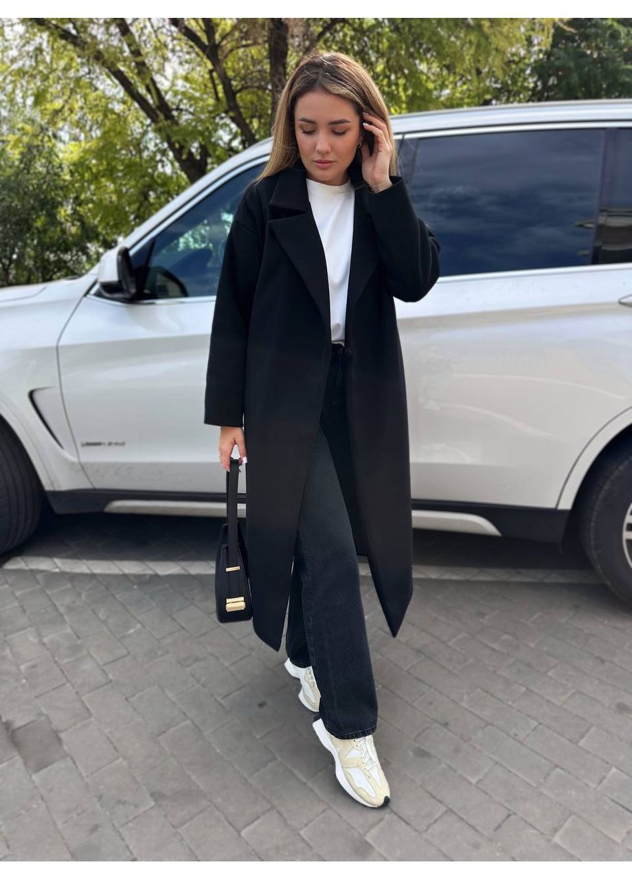 Черное Утепленное пальто. Кашемир No Brand