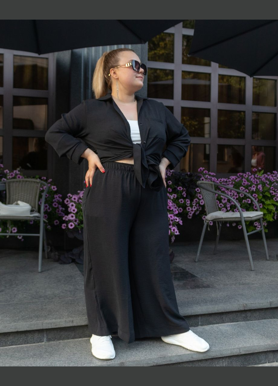 Женский костюм из креп жатки рубашка и штаны Чёрный Maybel (258825572)