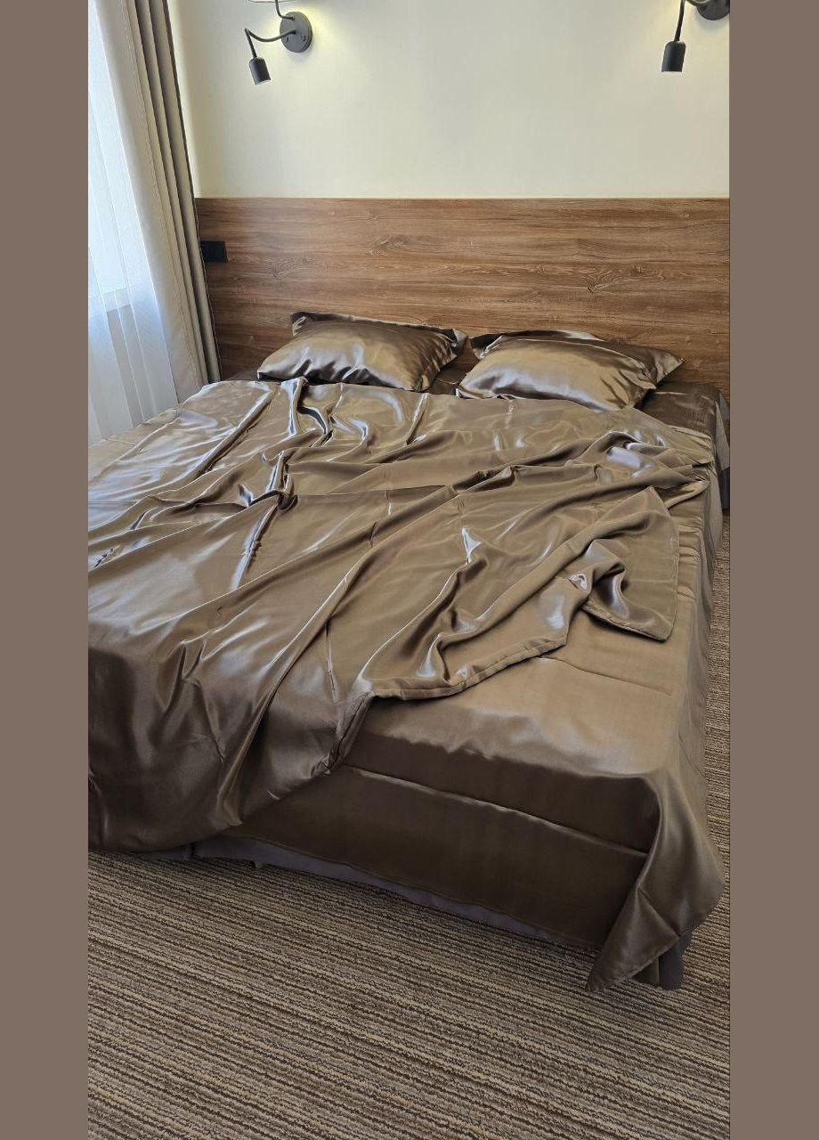 Атласний комплект постільної білизни Напівторний 145х210 наволочка 50х70 2шт з кантом Шоколадний (П4К-atlas25-10) No Brand (342097443)