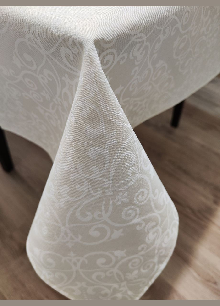 Скатертина на стіл водовідштовхувальна біла з тефлоновим покриттям "Класика біло-бежева" 120, 160 Maystat (340672925)