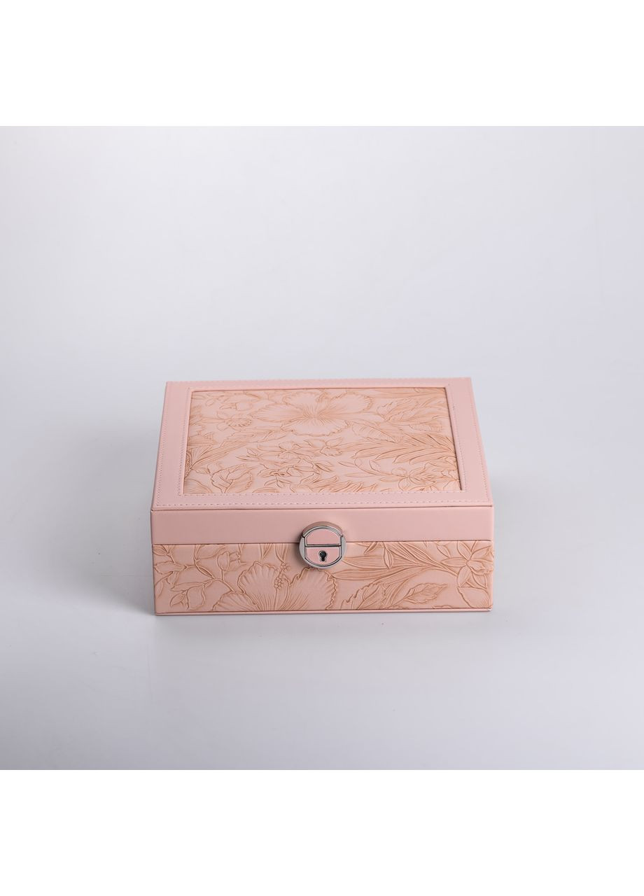 Шкатулка-органайзер для украшений с замком 25х25х8,5 см Розовый Yiwu (360454867)