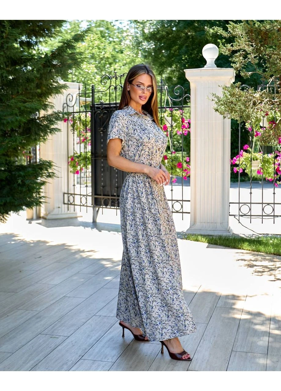 Бежева святковий, повсякденний, кежуал жіноча сукня максі а-силует Style Point з квітковим принтом