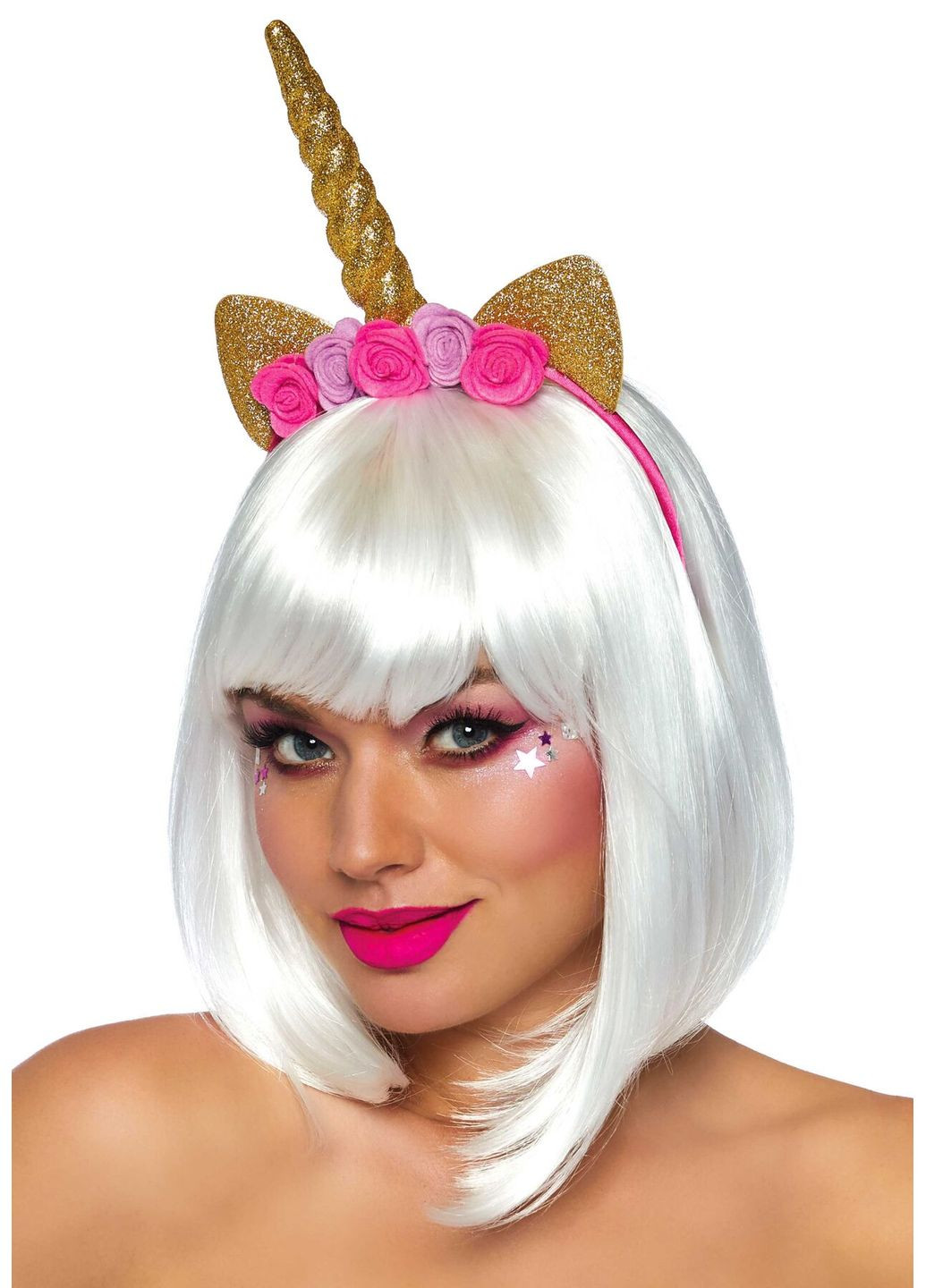 Угол единорога Golden unicorn flower headband, украшенный цветами CherryLove Leg Avenue (282708976)