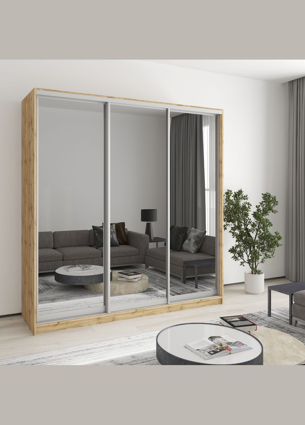 Шафа-купе тридверна Стандарт AL 3 Дзеркала 200x45x210 см (MBS-4237) MebelStar (346489915)