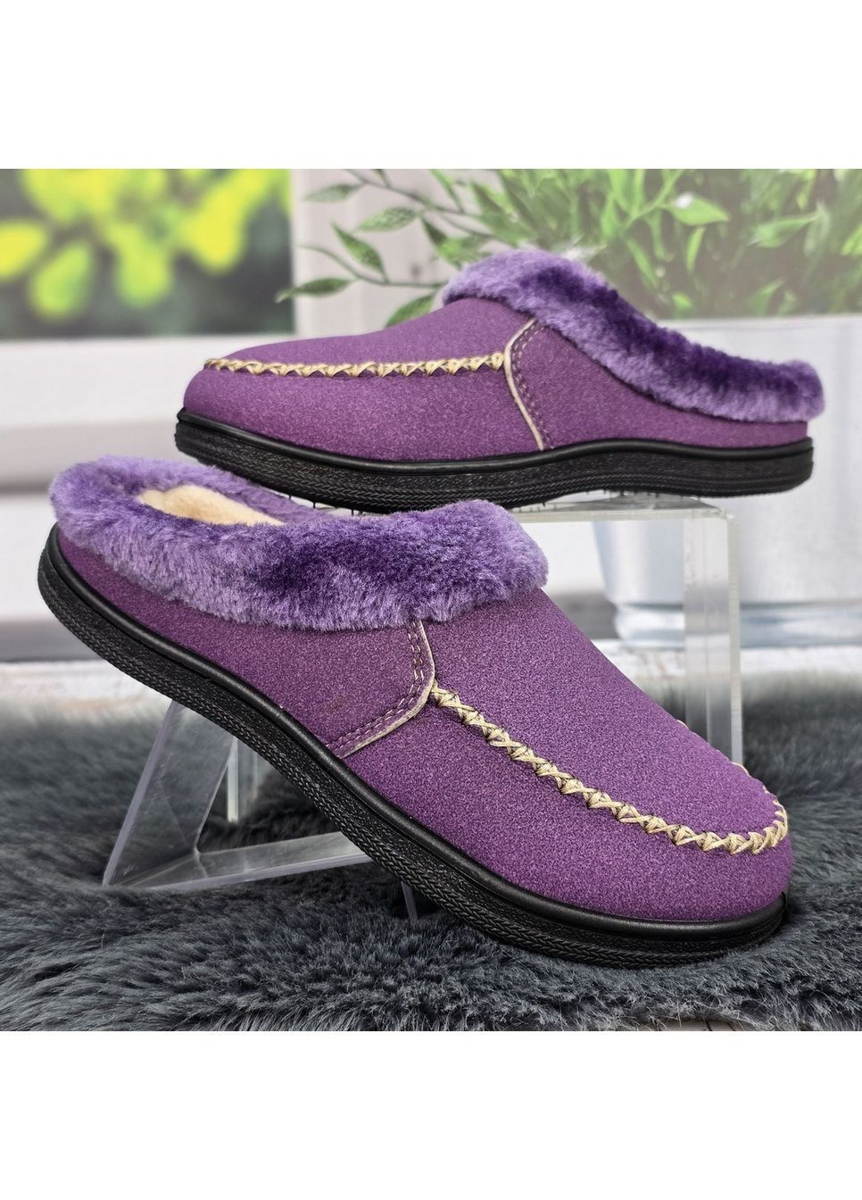 Фиолетовые тапочки сабо женские теплые домашние фиолетовые без задника Dago Style