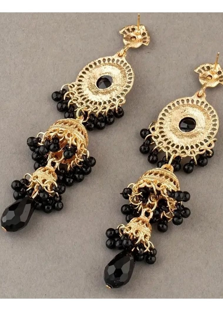 Розкішні чорні сережки джумки - індійський стиль, 1350 Fashion Jewelry (351856150)