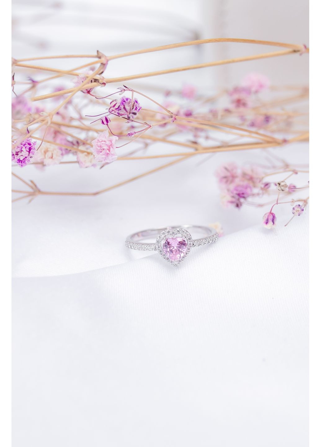 Кольцо серебряное Сердце розовое 423/3к, размер No Brand (361385446)