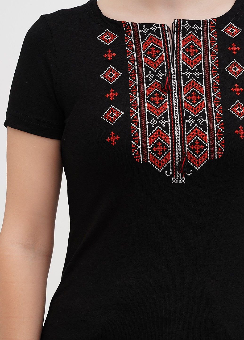 Чорна жіноча вишита футболка гуцулка червона, чорна Lesia (341326235)