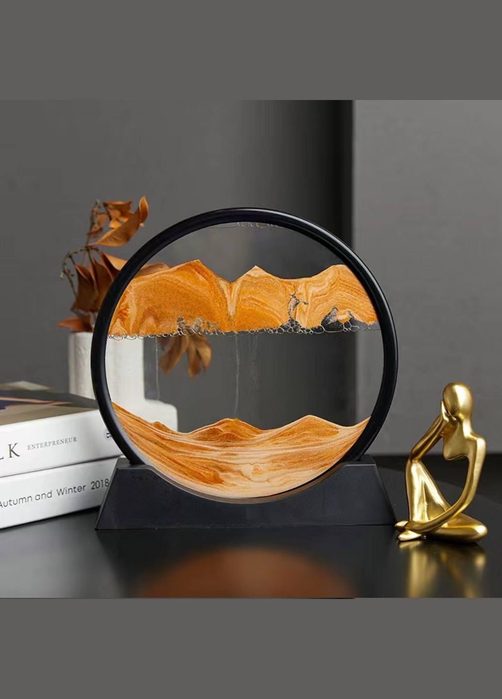 Картина 3Д Рухомий пісок Антистрес.Чорна рамка з помаранчевим кварцовим піском No Brand (295012723)