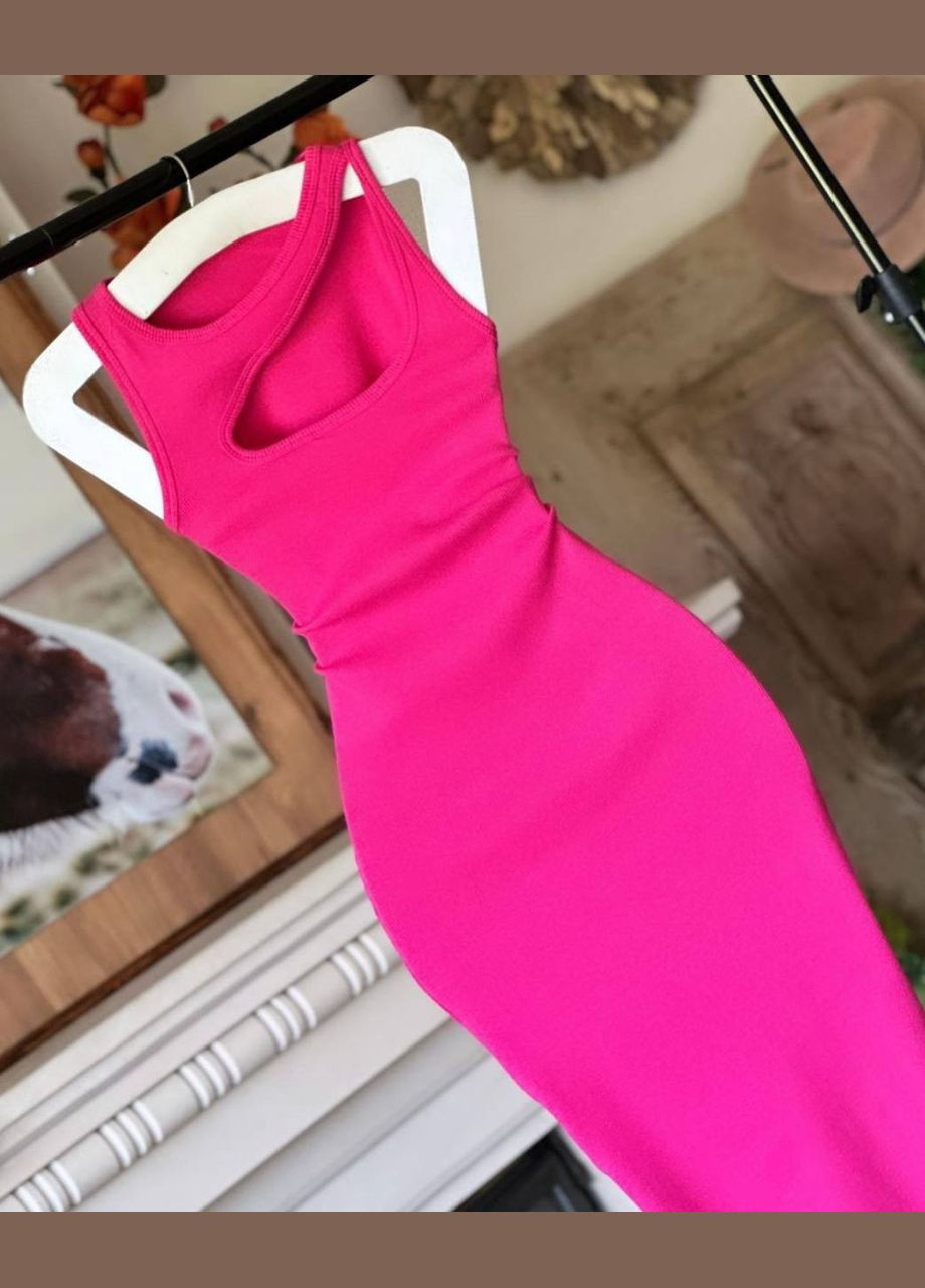 Малиновое повседневный, кэжуал платье миди No Brand однотонное