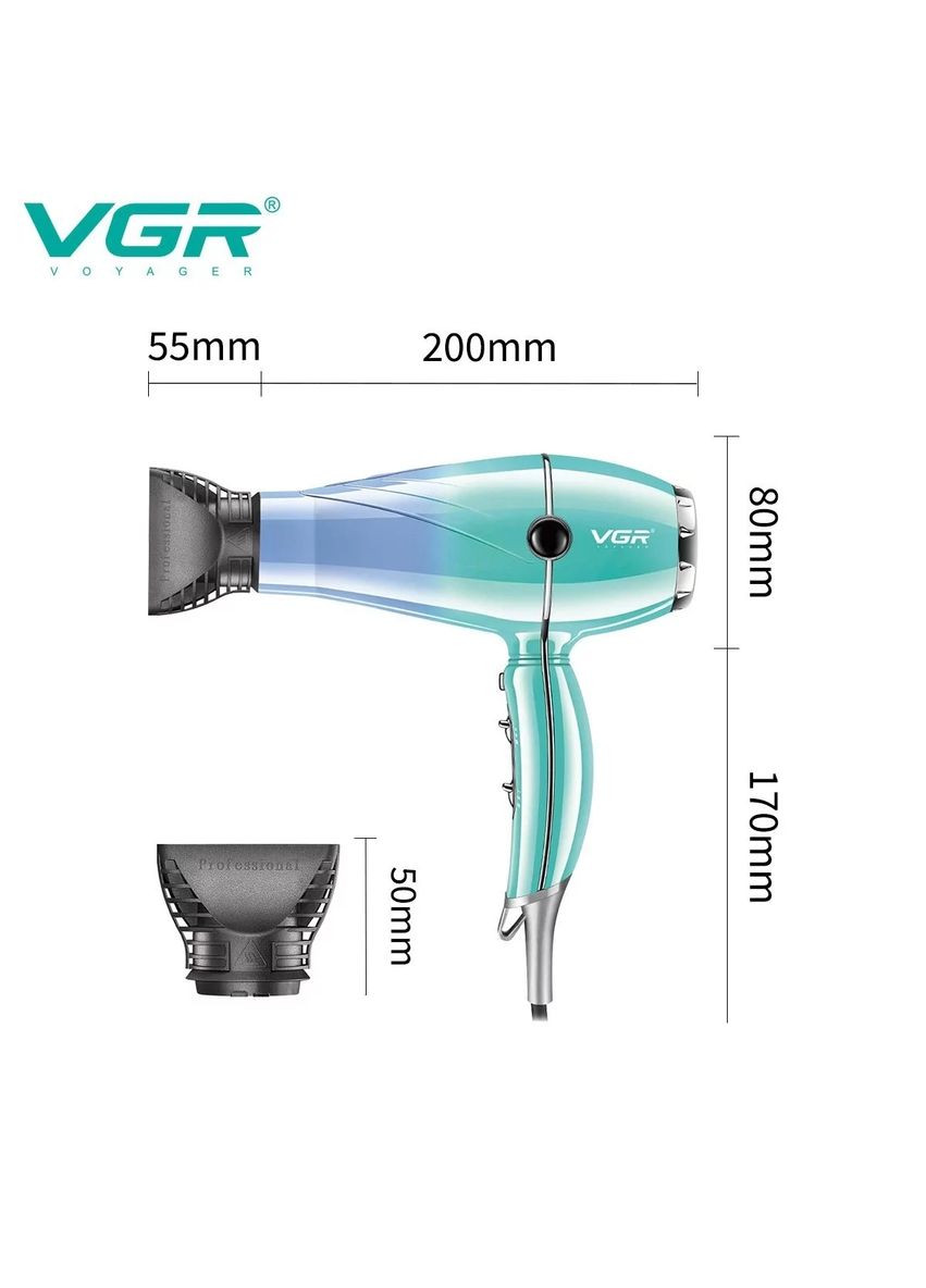 Потужний професійний фен 452 2400W + 2 насадки VGR (336381322)