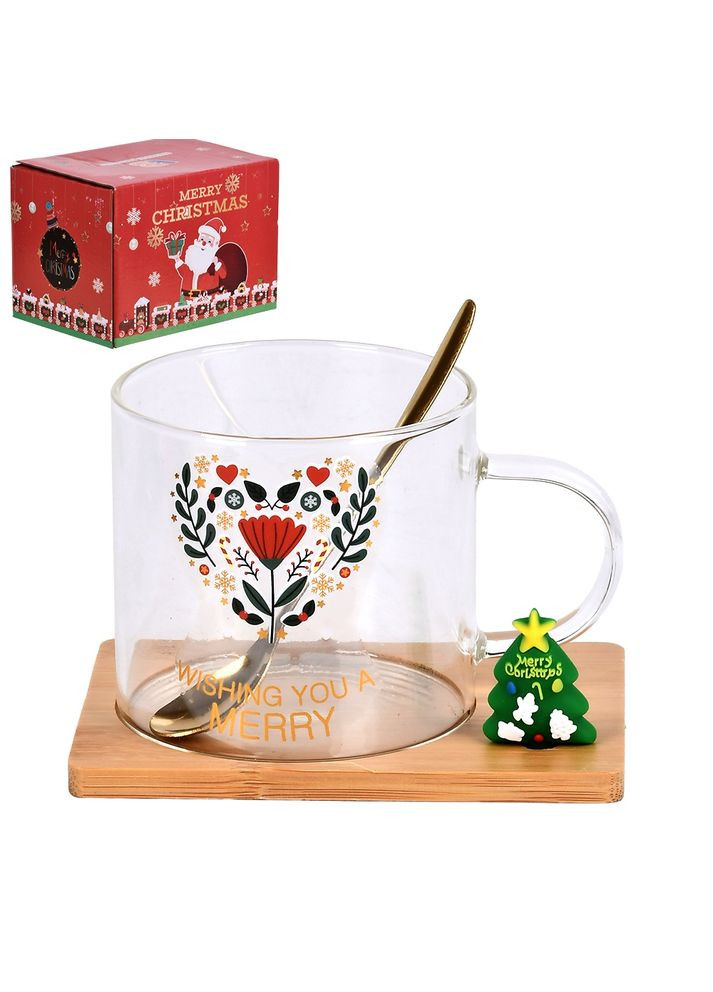 Чашка новогодняя на бамбуковой подставке с ложкой "Christmas Magic" 250мл Home (335971199)