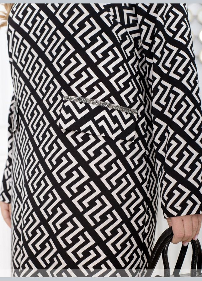 Черно-белое кэжуал платье женское демисезонное, которое станет вашей любимой sf-262 черно-белый, 62-64 Sofia с геометрическим узором