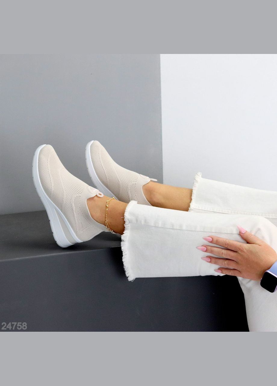 Бежевые летние женские слипоны на танкетке из текстиля, бежевые Hongquan