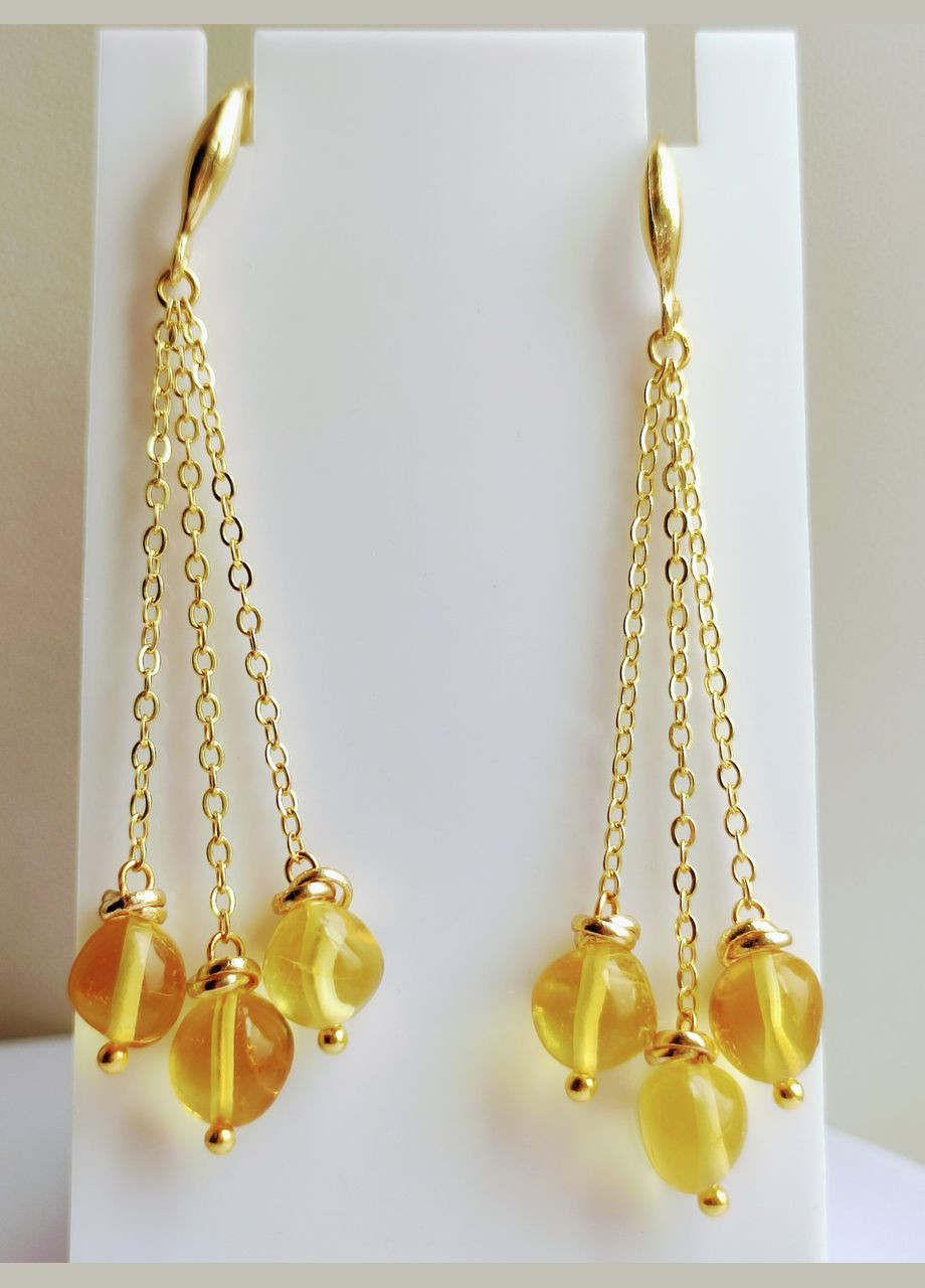 Сережки 2673 з натурального бурштину медових відтінків MINOV (311310519)