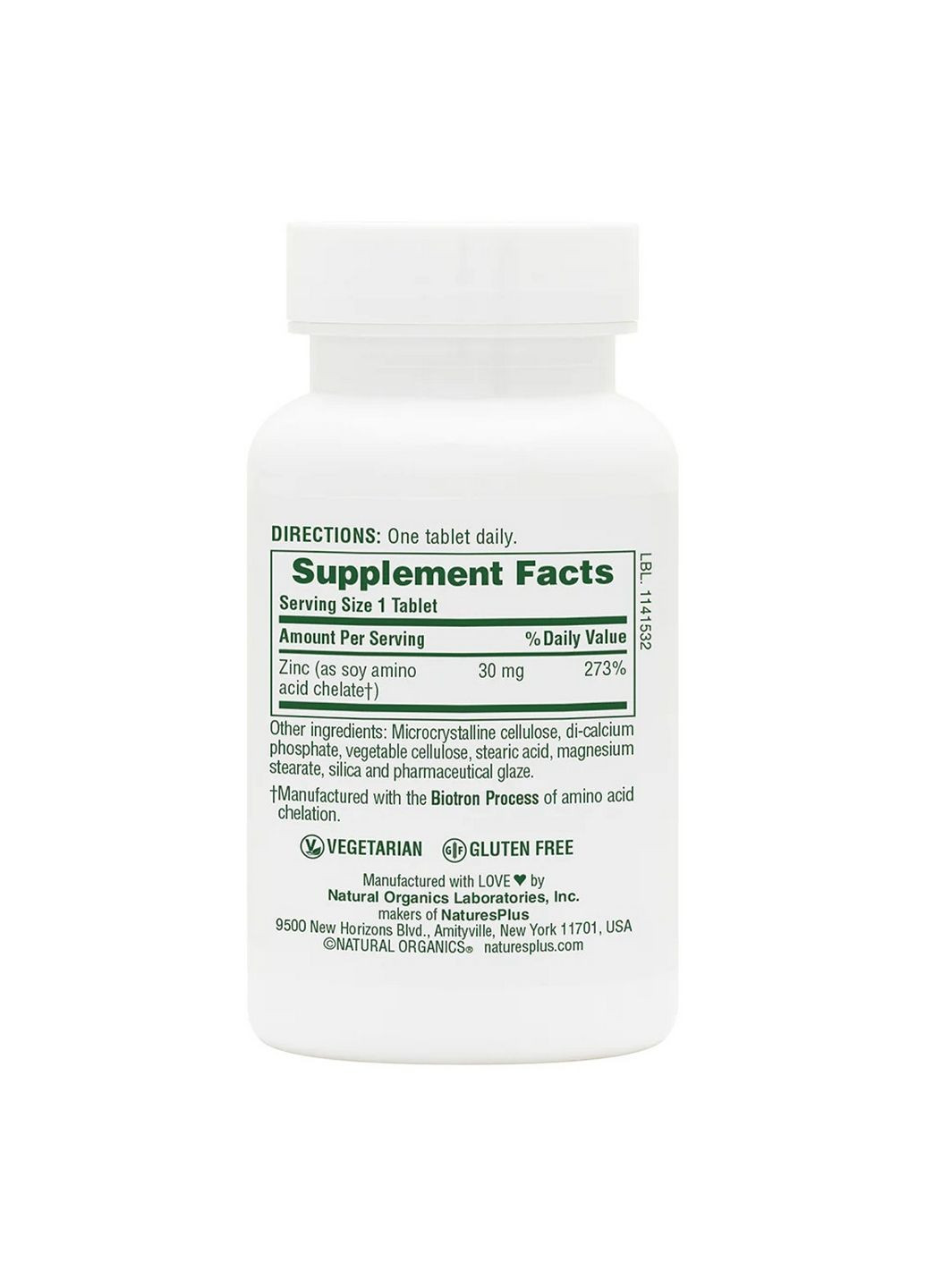 Вітаміни та мінерали Zinc 30 mg, 90 таблеток Natures Plus (293339256)