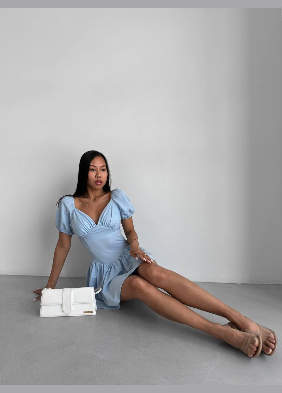 Комбинезон No Brand комбинезон-шорты однотонный голубой повседневный, кэжуал трикотаж