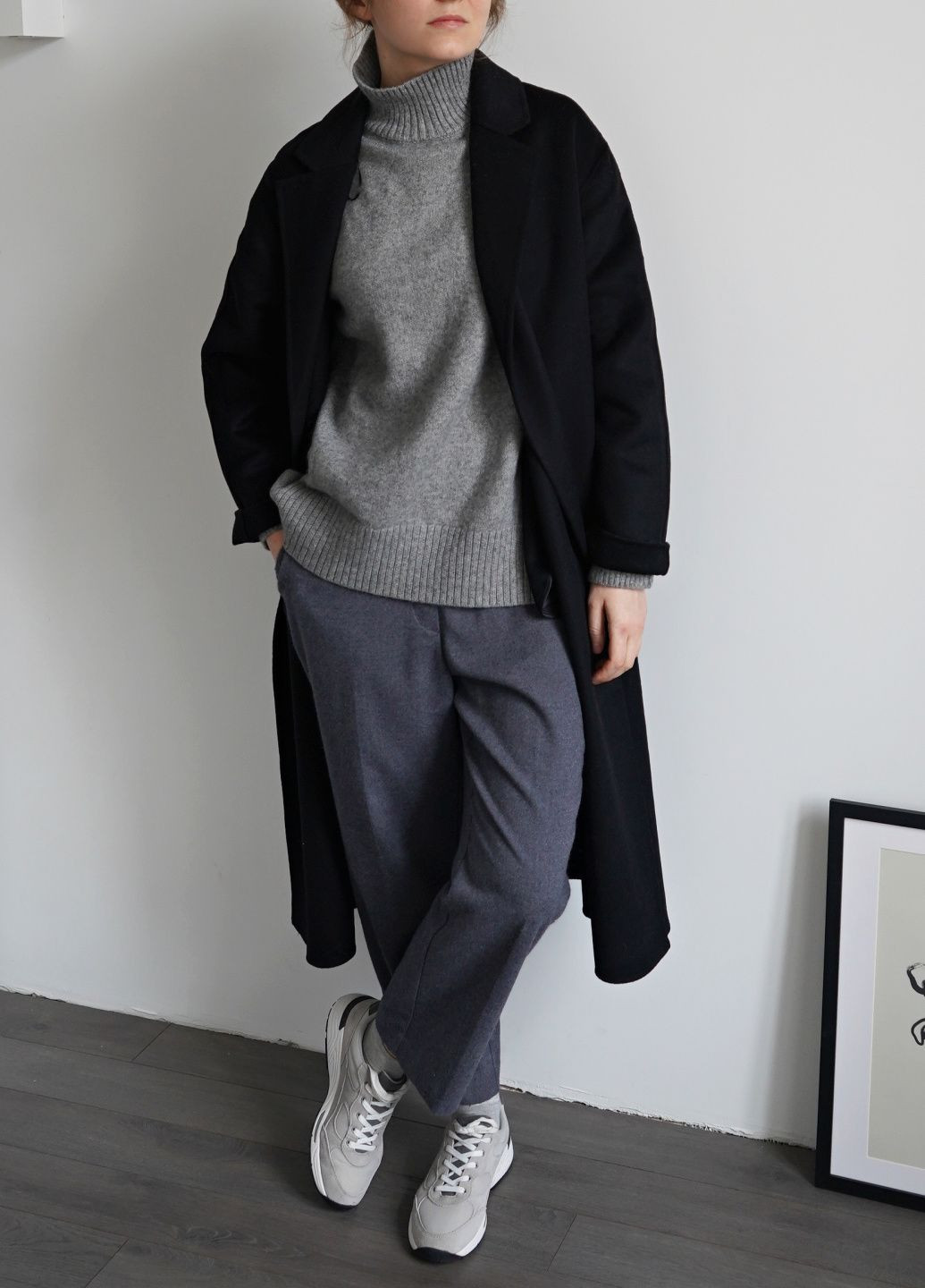 Черное демисезонное Черное демисезонное Пальто ручной работы с поясом Mango