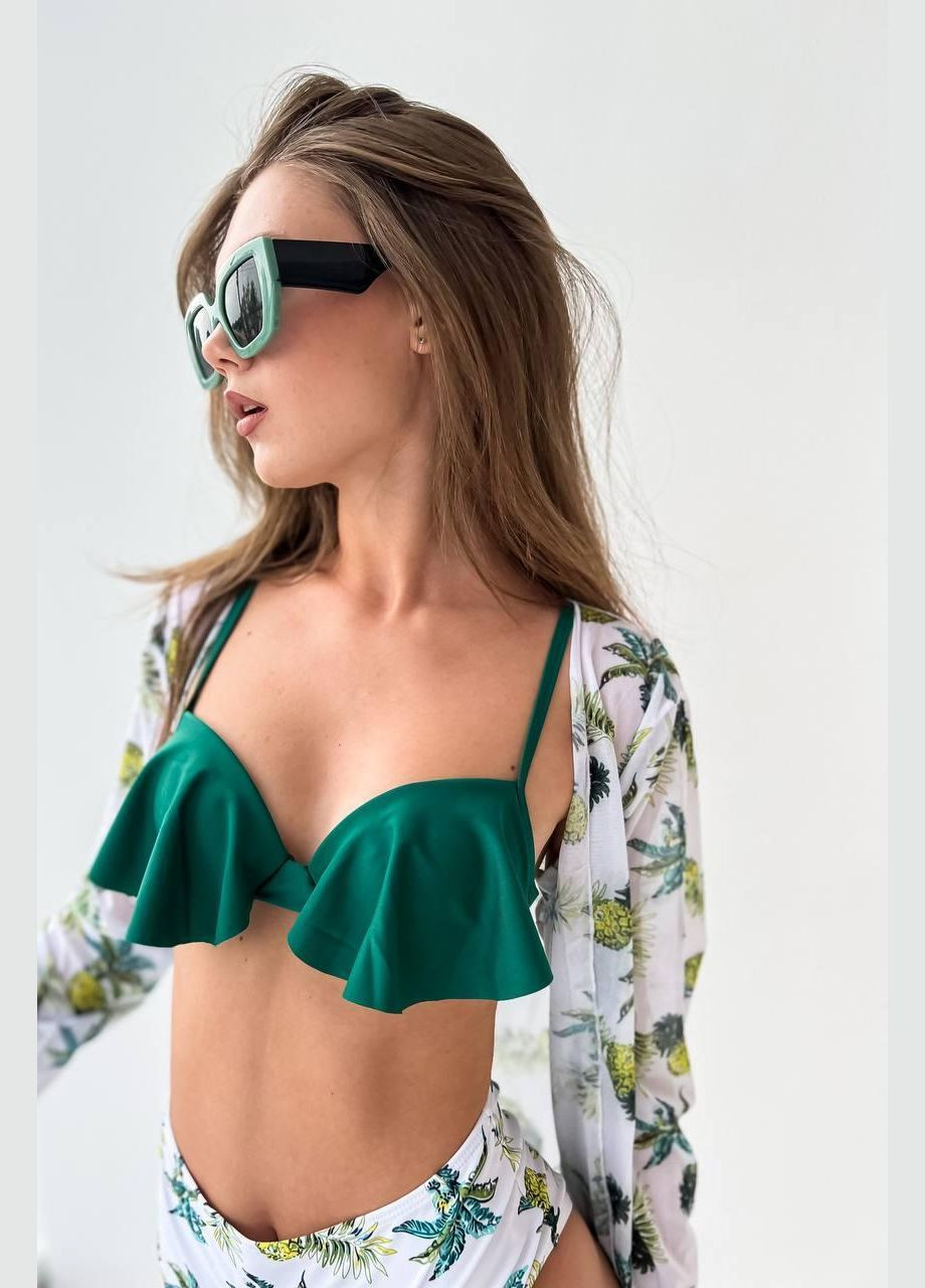 Зеленый женский купальник+туника 1401 (рюша зеленый комплект) No Brand