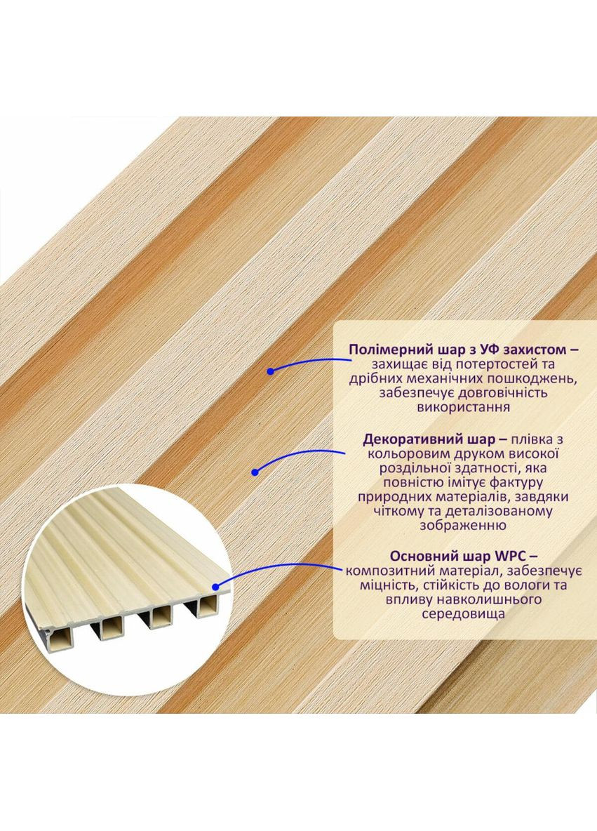 Рейка декоративна WPC для стін 3000х160х23мм Світле дерево SW-00002572- Sticker Wall (353967721)