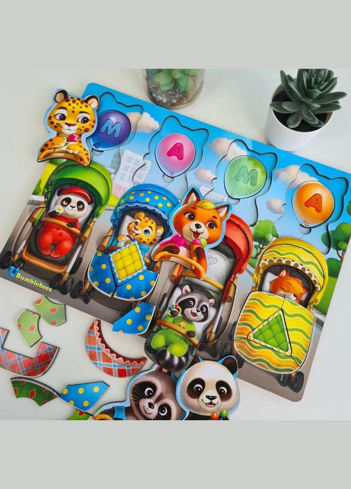 Деревянная настольная игра "Звери в колясках" (ПСД176) PSD176 сортервкладыш Ubumblebees (302384635)