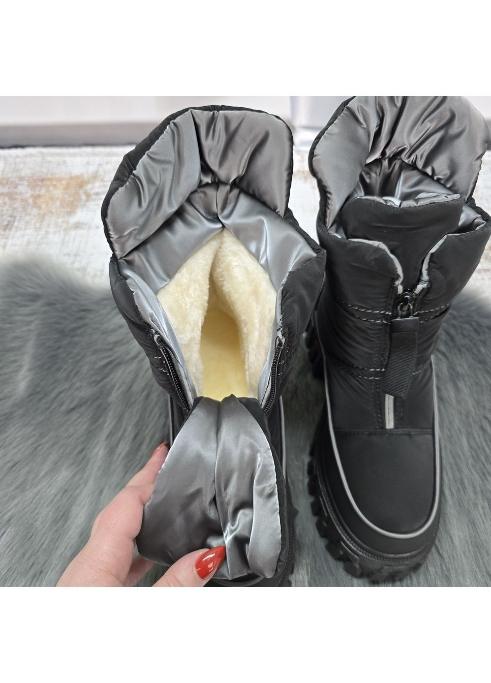 Зимние ботинки дутики женские зимние kadisalun черные на молнии KDSL тканевые