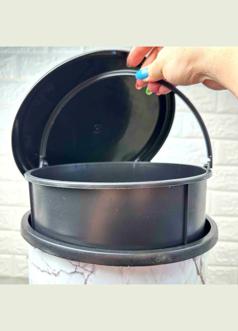 Біле педальне відро 2в1 з малюнком 17 л (2шт*8.5л), 366 Elif Білий Мармур Elif Plastik (307288741)