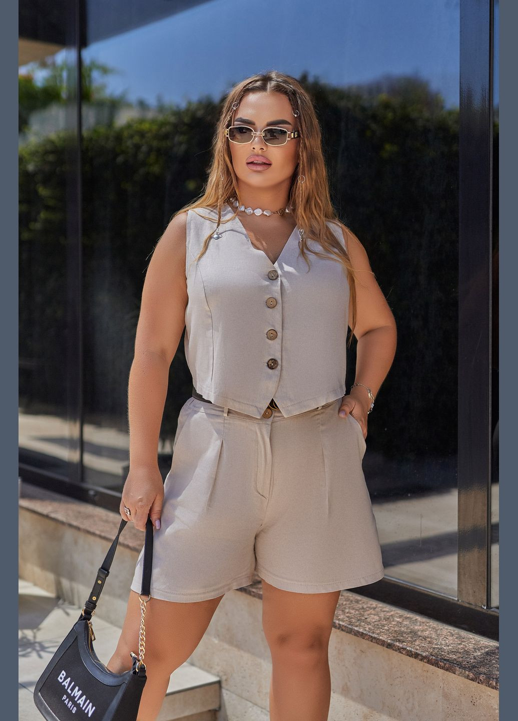 Літній жіночий костюм з шортами з льону Fashion Girl Aspen (300075406)