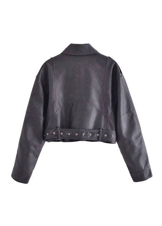 Чорна укорочена куртка з поясом Fashion