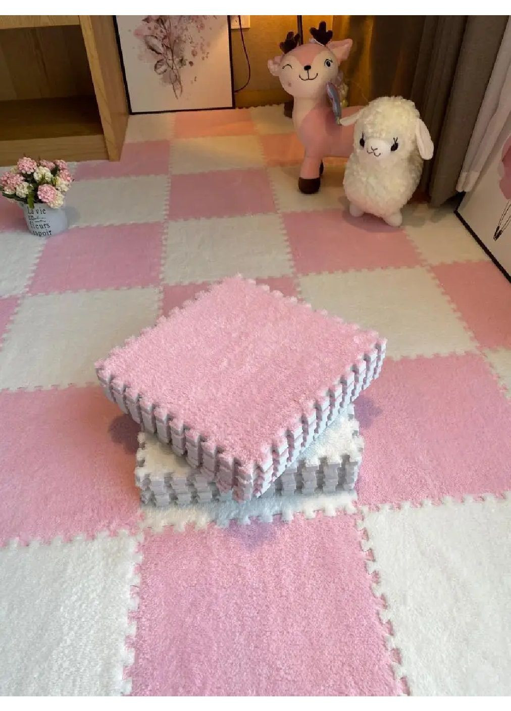 Комплект дитячий килимок татамі мат ластівчин хвіст пазл з ворсом 20 елементів 30x30 см (481252-Prob) Рожево-білий Unbranded (358649239)