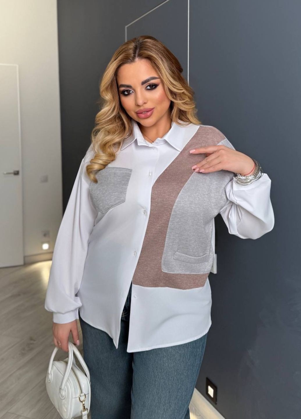 Жіноча сорочка з софту з імітацією жилету та манжетами Tik-Tak (340334602)