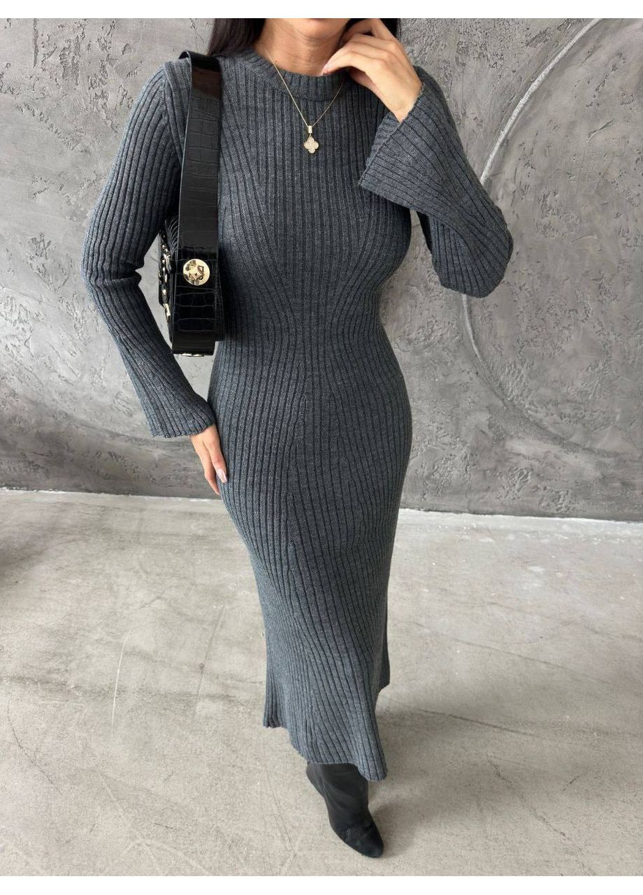 Графітова святковий стильна сукня міді з машинної в’язки ✨ заміри в описі силуетна Vione однотонна