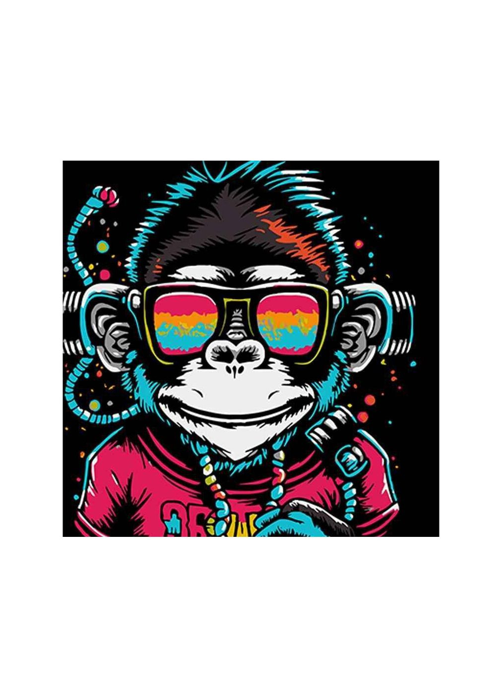 Набір для розпису по номерах Мавпа у навушниках і окулярах 40х40см на чорному фоні AV4040-53 ТМ Strateg (317050363)