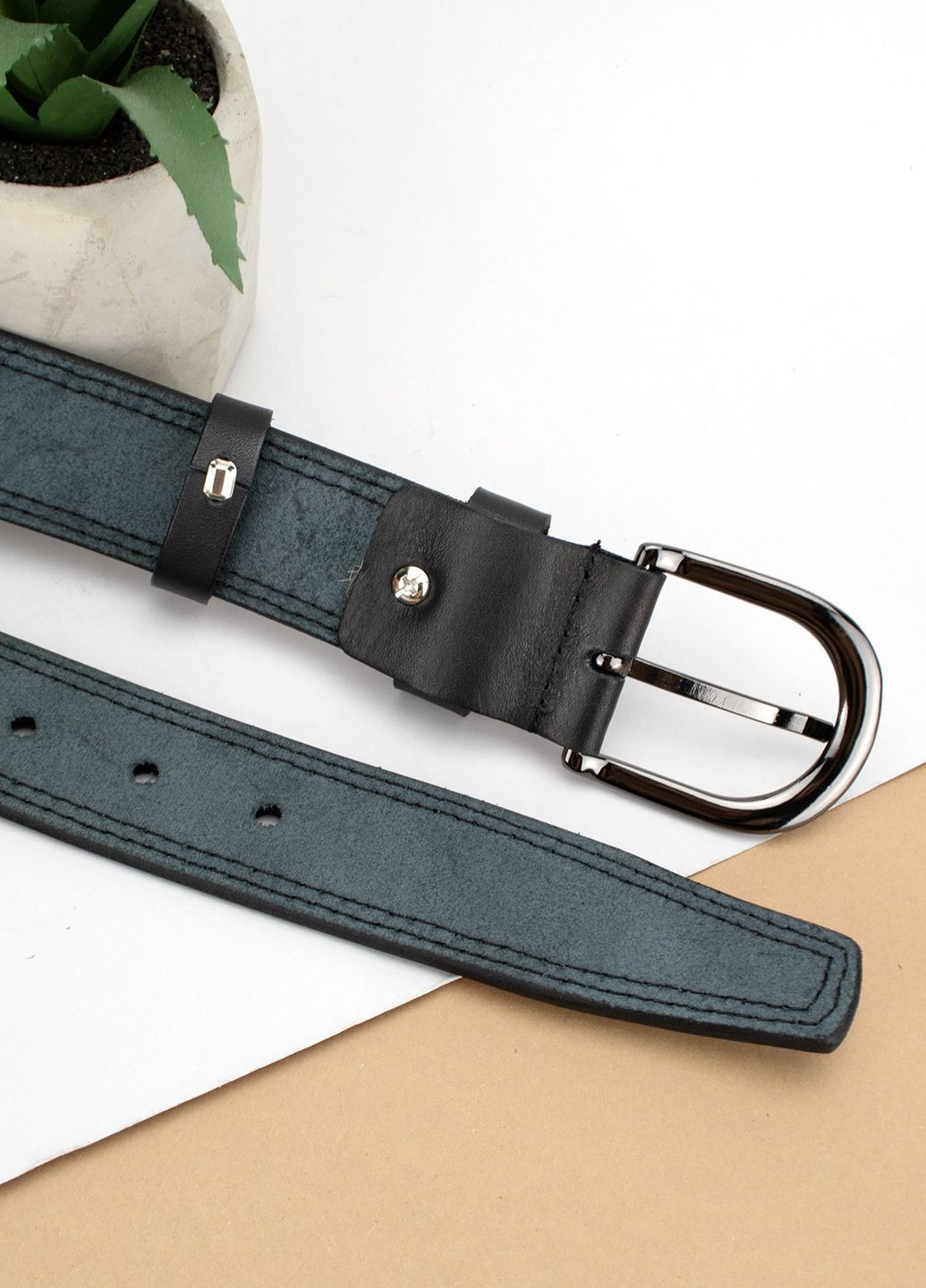 Ремень женский кожаный под джинсы SF-3554 XXL черный прошитый (145 см) SFIP (362639369)