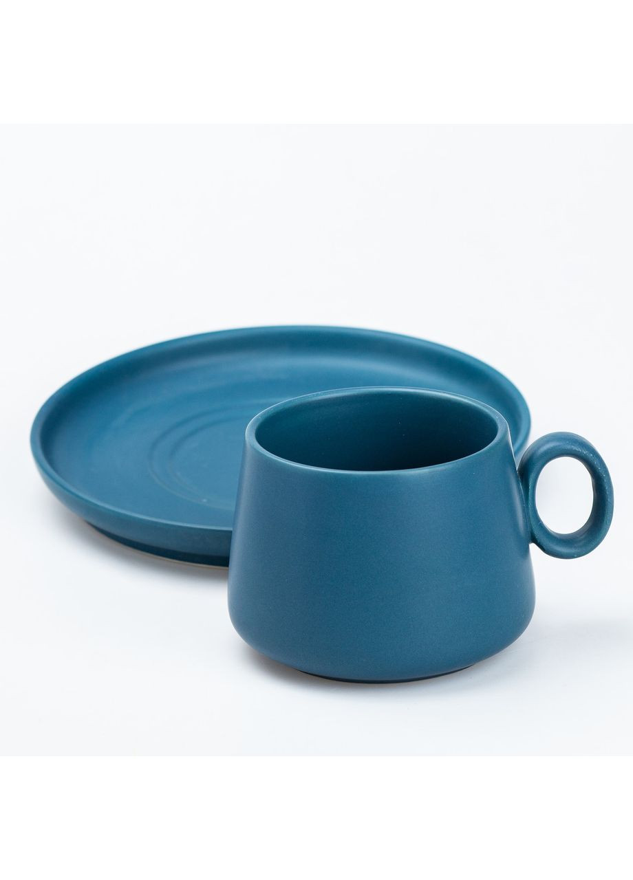Чашка с блюдцем керамическая 300 мл синяя, в нордичном стиле Happy Life (367724458)