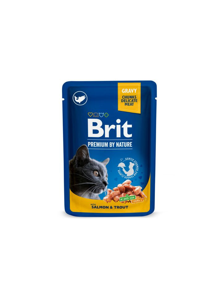 Набір вологих кормів Cat Pouch «Сімейна тарілка» для котів, асорті із 4 смаків, 12 шт х 100 г Brit Premium (345743637)