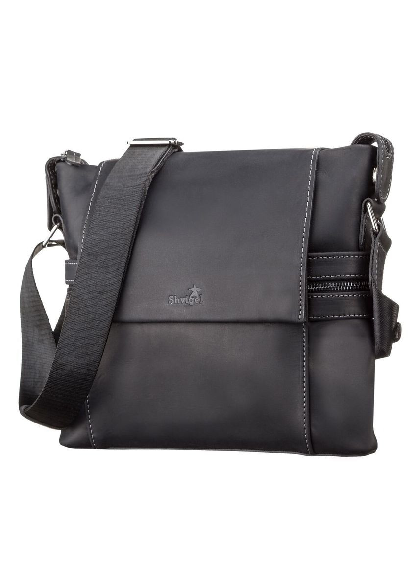 Мужская сумка через плечо из натуральной винтажной кожи для документов черная (sku_11096) No Brand (328922319)