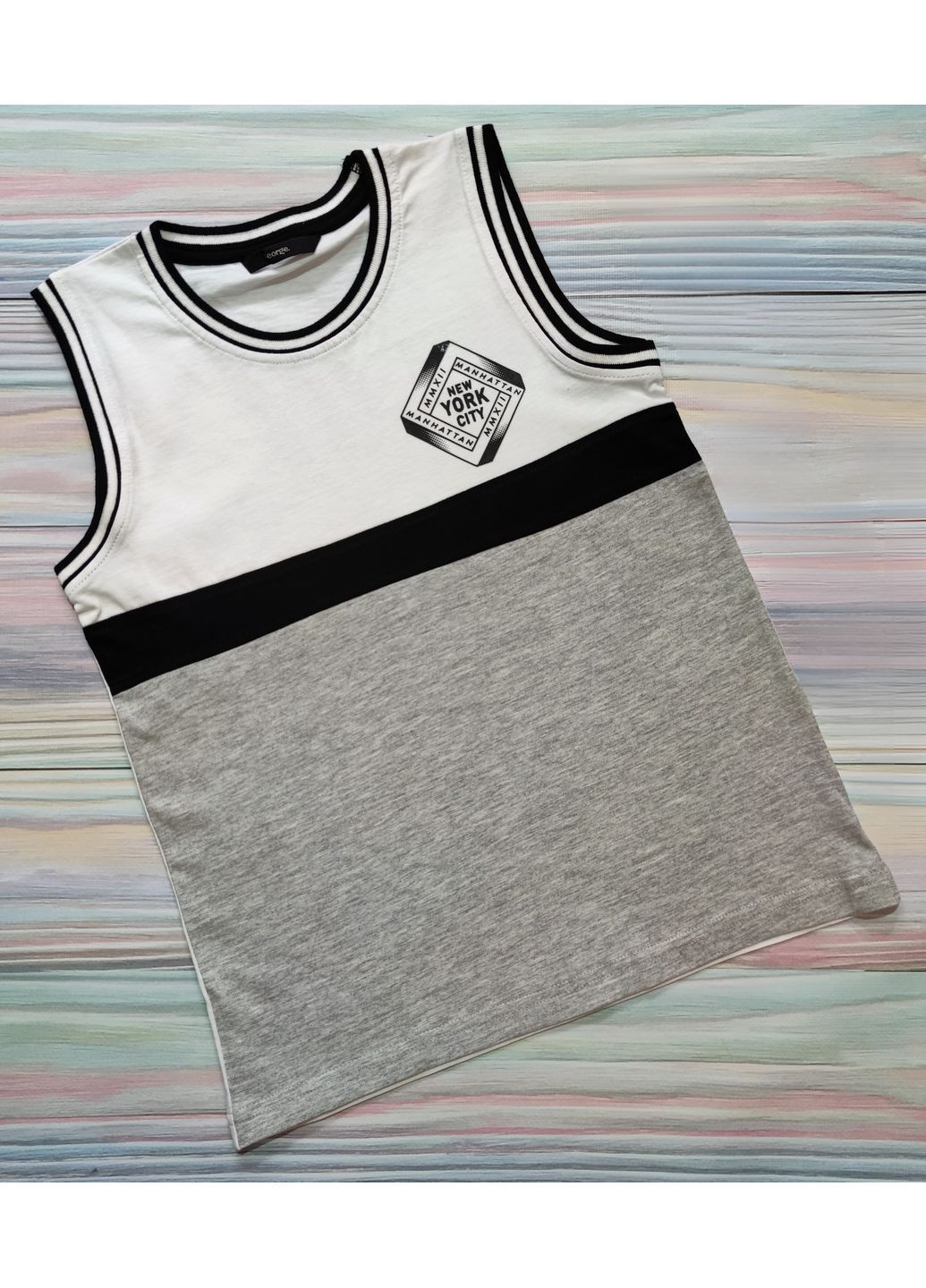 Дитяча майка для хлопчика 8-9 років 128-134 см Біла, сіра George (370710169)