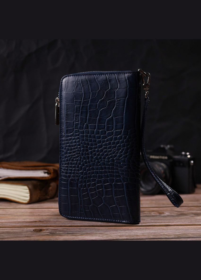 Зручний клатч для жінок із натуральної шкіри із тисненням під крокодила синій 21х12х2 см 21922 Canpellini (329195988)