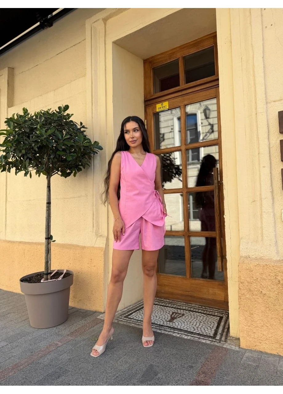 Костюм женский льняной жилетка+шорты Fashion (401063934)