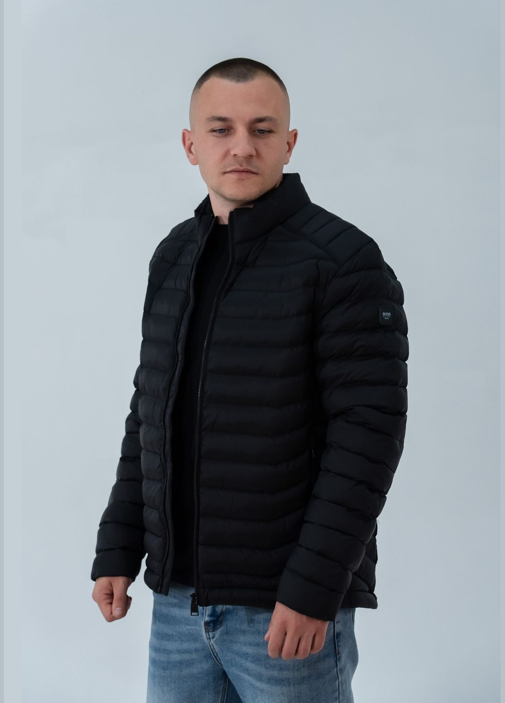 Чорна демісезонна куртка чоловіча Hugo Boss Logo Label