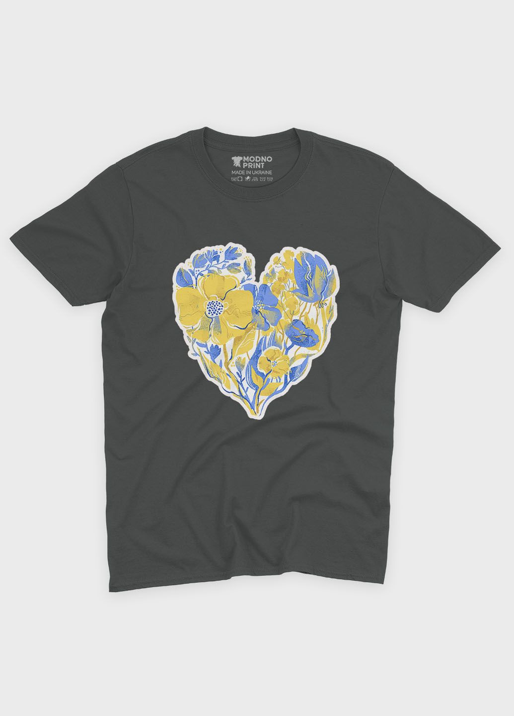 Темно-сіра чоловіча футболка з патріотичним принтом серце (ts001-4-slg-005-1-103) Modno